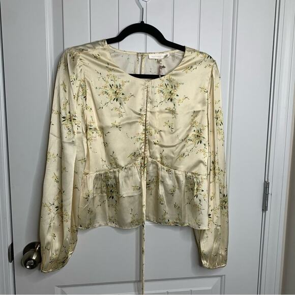 Love shack Fancy Arendell satin floral blouse size medium canary yellow peekaboo - Picture 2 of 8